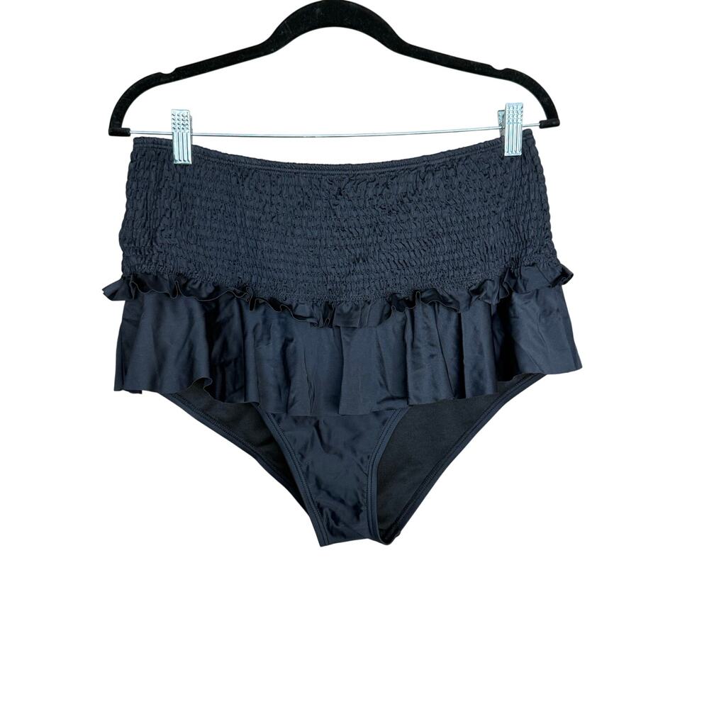 Unique Vintage Black Shirred Ruffled Bikini Bottom 1X NWOT